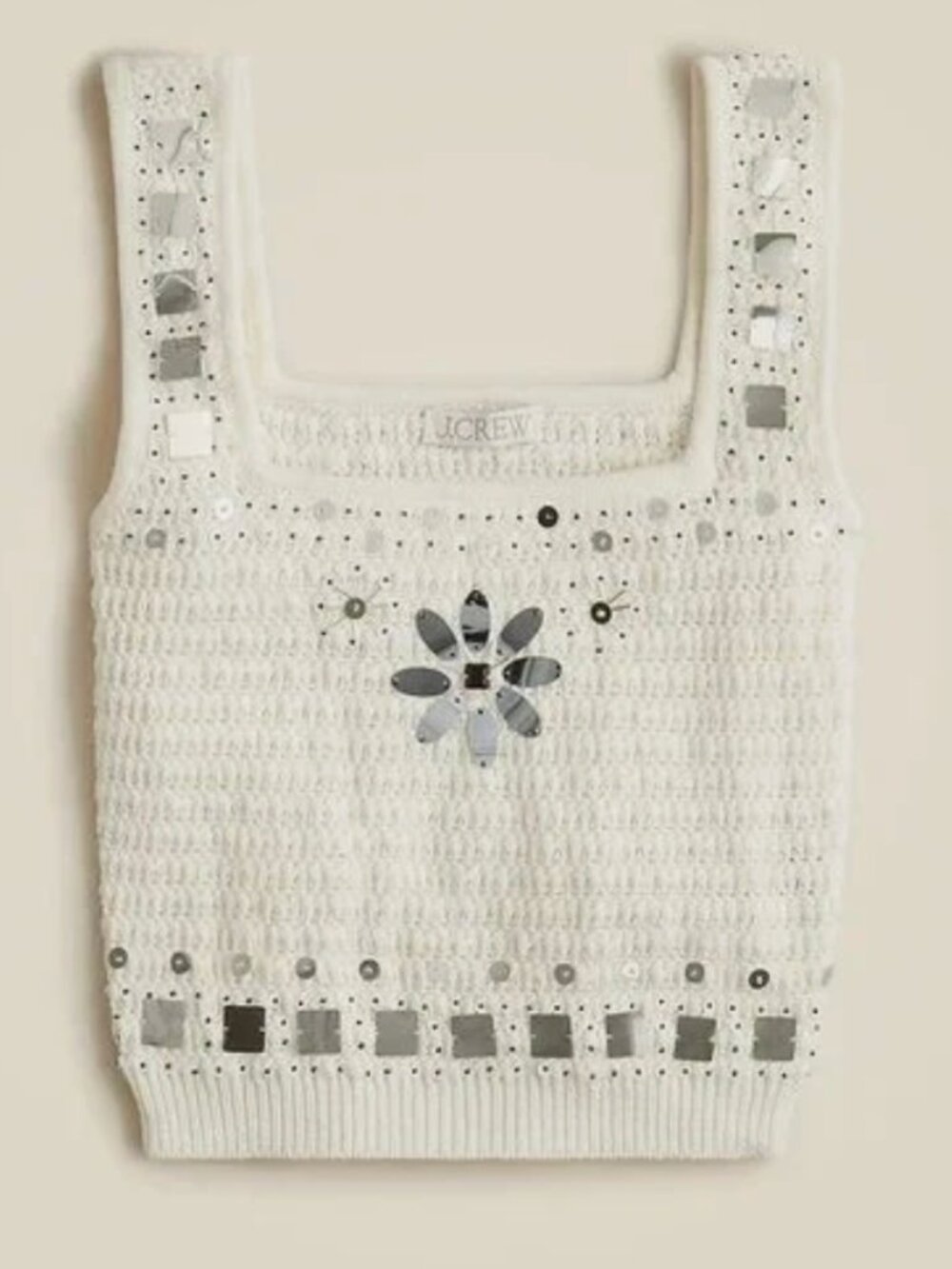 J. Crew Sweater Tank with hand-embellished mirrors in Ivory, Size M NWT